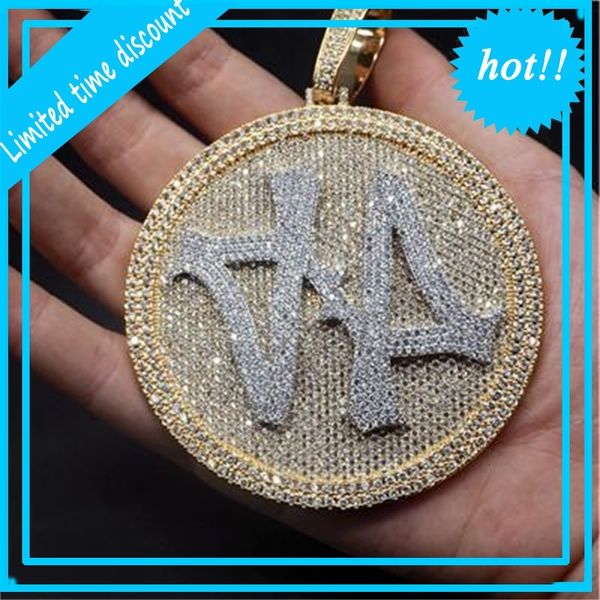 

iced out number 44 large size diamond round pendant necklace 18k gold plated mens hiphop bling jewelry gift, Silver