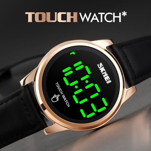 

skmei big digital touch screen led mens watch waterproof electronic clock golden steel male wristwatch relogios masculino 1684, Silver