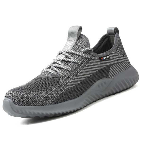 

boots manlegu safety shoes men construction work breathable air mesh steel toe cap indestructible sneakers, Black
