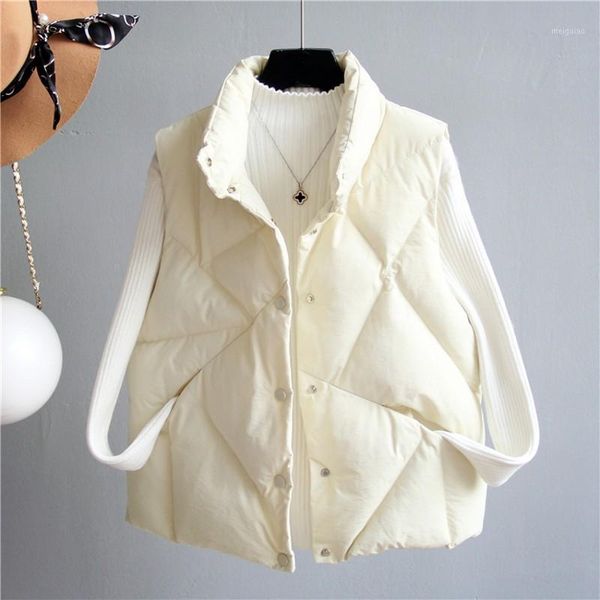 

fashion design stand collar autumn winter vest women waistcoat 2020 new casual single breasted sleeveless jacket vest female1, Black;white