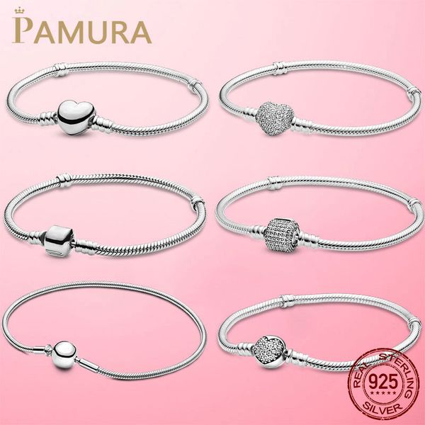 

sale 6 styles 925 sterling silver heart snake chain bracelet for women fit original pamura charm beads jewelry gift