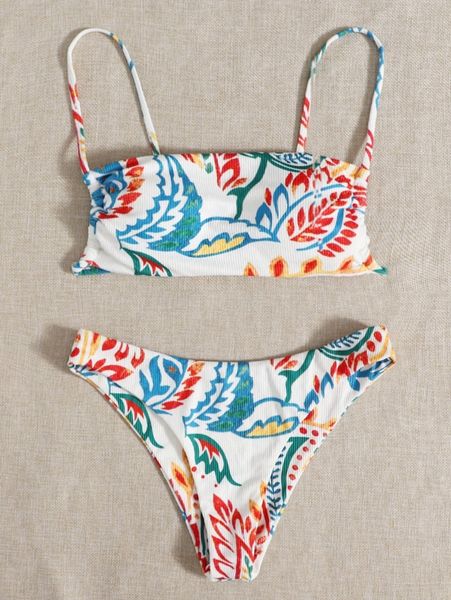 

tropical random print bikini swimsuit m5si#, White;black
