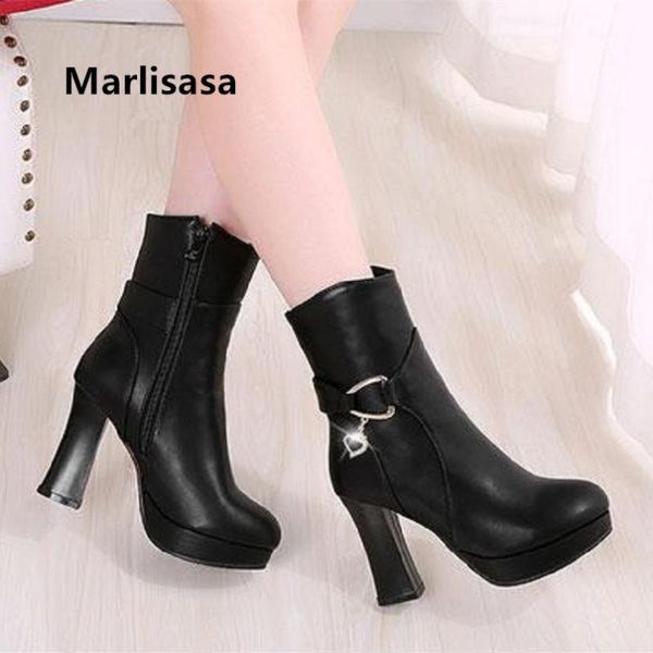 

boots marlisasa female fashion black pu leather anti skid autumn high heel women cool winter damskie buty f6046