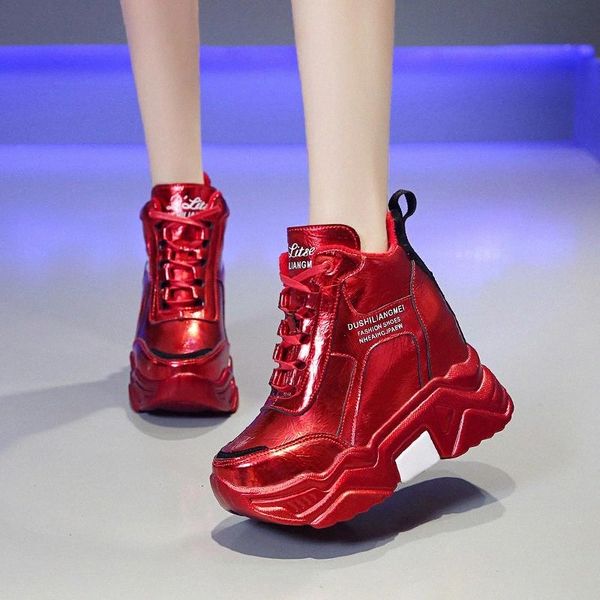 

rimocy fashion silver ankle boots for women autumn winter 2019 platform mirror pu leather boots female high heel woman sneakers #da9i, Black
