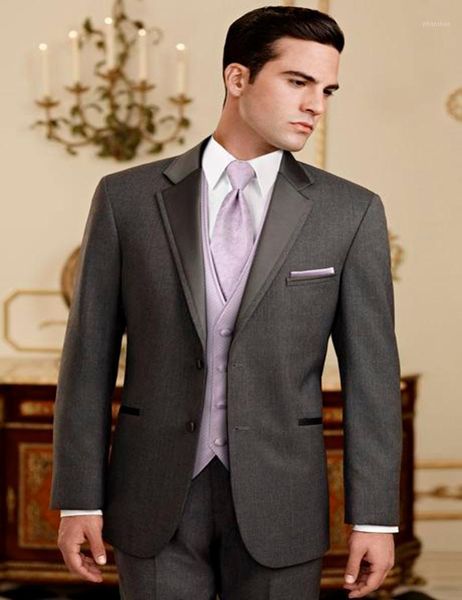 

brand new groomsmen notch lapel groom tuxedos charcoal grey men suits wedding man blazer (jacket+pants+tie+vest) b9701, White;black
