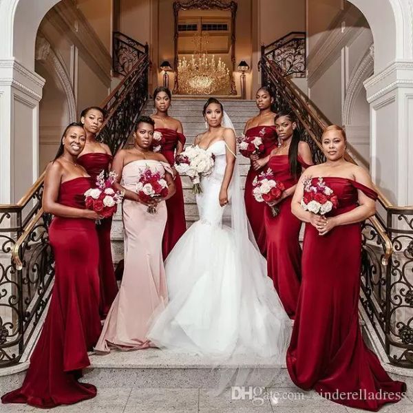 

2022 burgundy bridesmaid dresses sweep train one shoulder strap velvet custom made country maid of honor gown beach wedding guest formal wea, White;pink