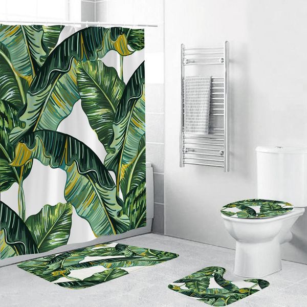 

листья ретро душ занавес ванной art decor полиэстер коврик для ванной 4 шт набор с туалетом мат pad 180x180 cm jllndj garden_light