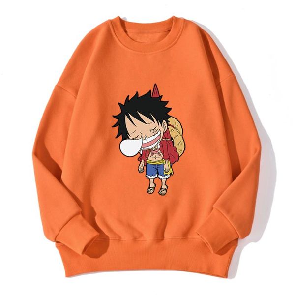 

one piece luffy print hoodies 2020 autumn winter new arrival cartoon sweatshirts women's fashion fleece warm crewneck pullover, Black