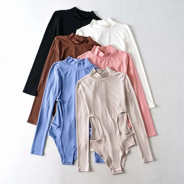 

small ins round spring and autumn neck elastic slim fit hollow out waist bodysuit women's tight bottomed long sleeve t-shirt, Black;gray