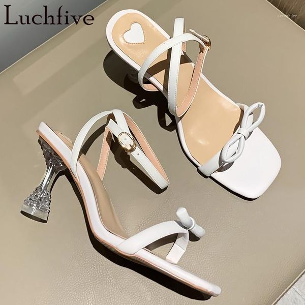 

goblet clear high heel sandals woman butterfly knot open toe party shoes buckle strap white shoes woman1, Black