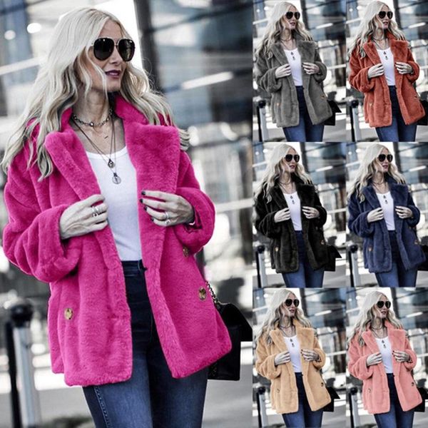 

womail women's jacket and coats 2020 news casual warm button coat women fashion long sleeve solid color loose outwear, Black;brown