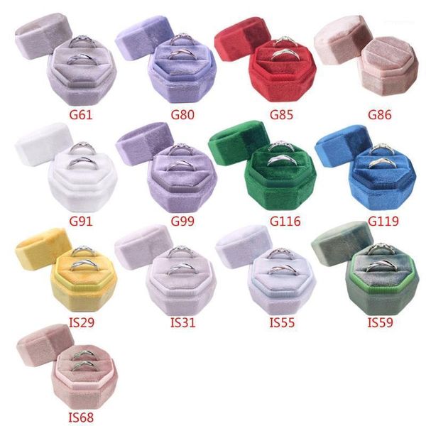 

antique octagon velvet ring box double ring display holder with detachable lid box holder for wedding ceremony1, Pink;blue