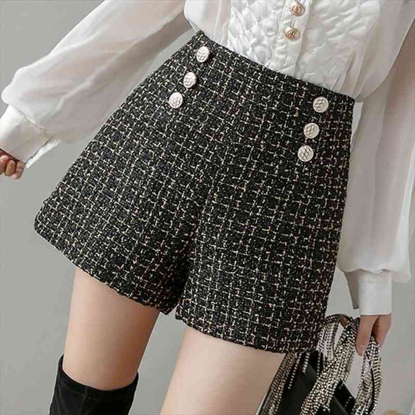 

high waist shorts black winter shorts woman korean high waist wide leg a-line plaid thicken female casual fashion ladies short, White;black