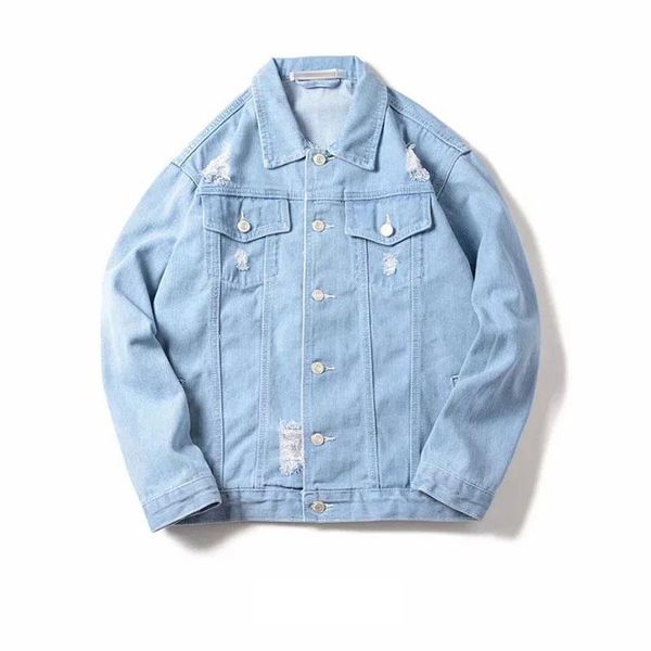 

korean spring men's denim jacket hole handsome couple jacket japanese loose student denim 2020, Black;brown