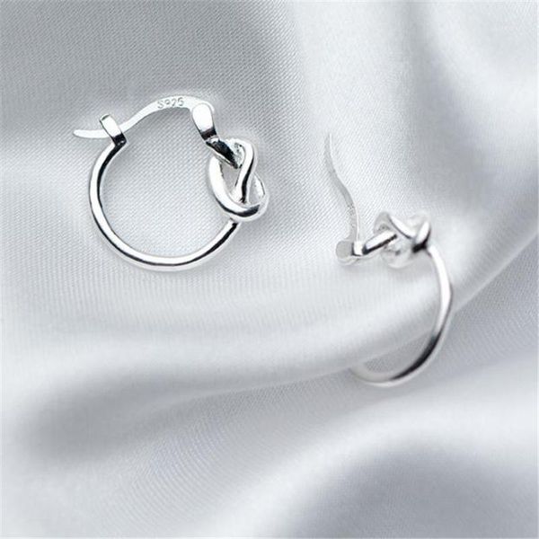 

100% 925 silver simple personality knotted hoop earrings pretty fashion women jewelry gift e80161, Golden