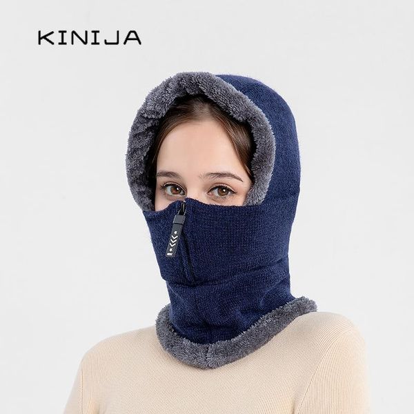 

beanie/skull caps winter warm fleece beanie hat men knit skull scarf neck warmer thick plush women ear protection cap wind cold proof, Blue;gray