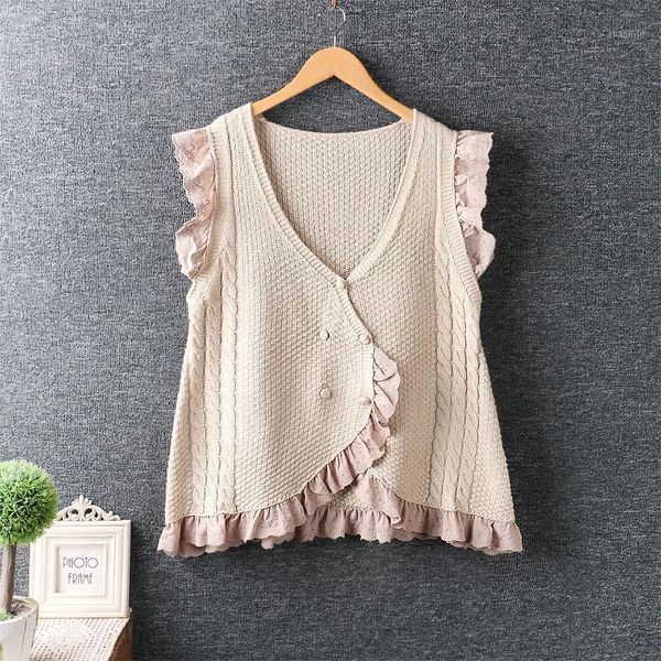 

new autumn winter vest women sweet ruffle knitted blended vest female1, Black;white