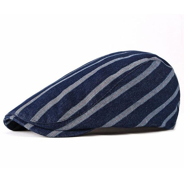 

berets fashion striped hats for men women casual cotton beret caps gorras planas england british retro boinas flat, Blue;gray
