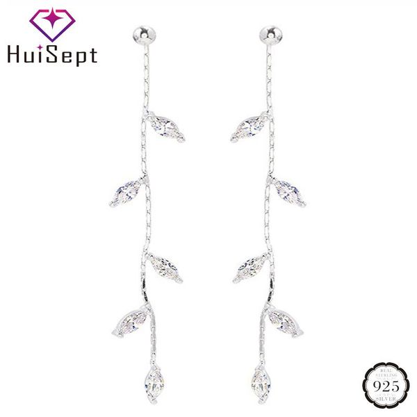 

dangle & chandelier huisept fashion 925 silver earrings with zircon gemstone leaf shape long tassels drop earring for women wedding gift jew