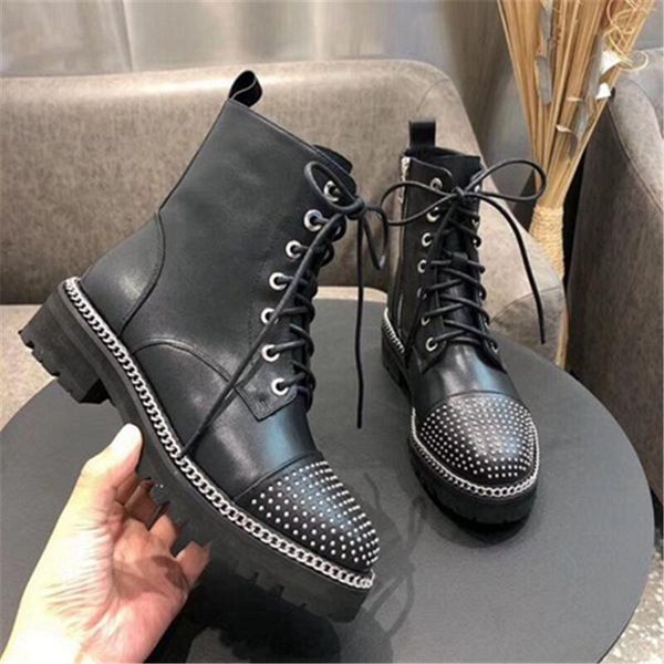 

женщины boots узелок rivet декор из натуральной кожи цепи украшения женский загрузочный обувь осень зима, Black