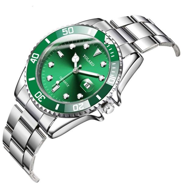 

water ghost new men's steel green band watch fashion magnifier calendar watch stainls steel waterproof quartz watch, Slivery;brown