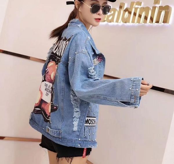 

western women fashion autumn long sleeve hole decorate comfortable loose vintage streetwear jeans jackets coat plus size1, Black;brown
