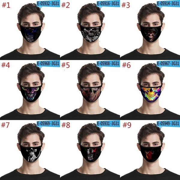 

skull dustproof ice mouth mask silk printing 40 styles protective designer masks for women and men hh9-3080