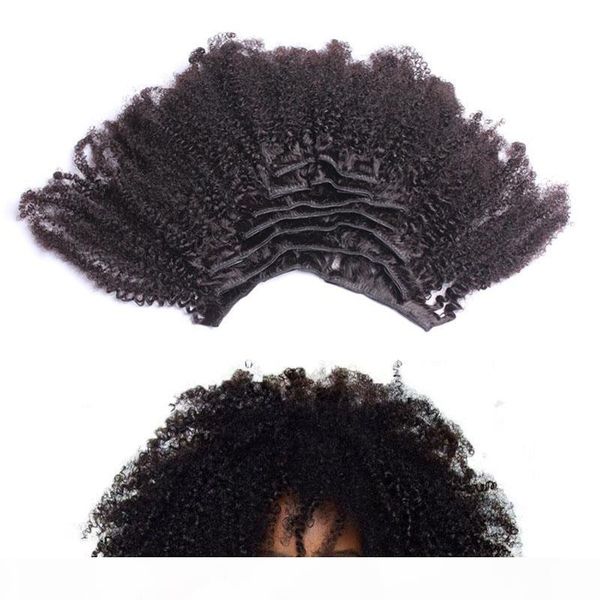 

afro kinky clip ins clip in hair extensions for black women 8pcs clip in human hair extensions 100g natural color kinky curly hair, Black;brown