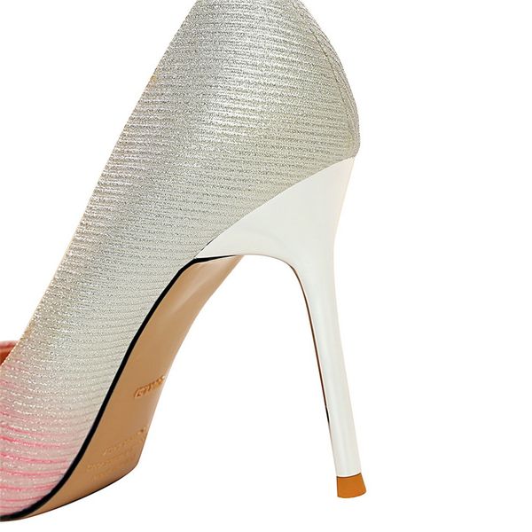 

new spring autumn fashion women pink rainbow 9cm thin high heels escarpins pumps sequin bling heels bridal valentine shoesmultifunction, Black