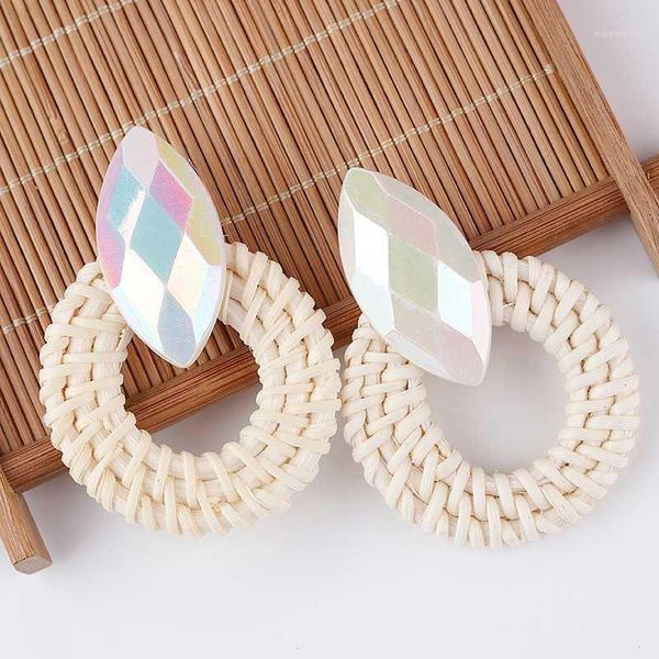 

aensoa unique ab color resin wooden vine braid round earrings weave rattan braid drop earrings for women handmade summer jewelry1, Silver