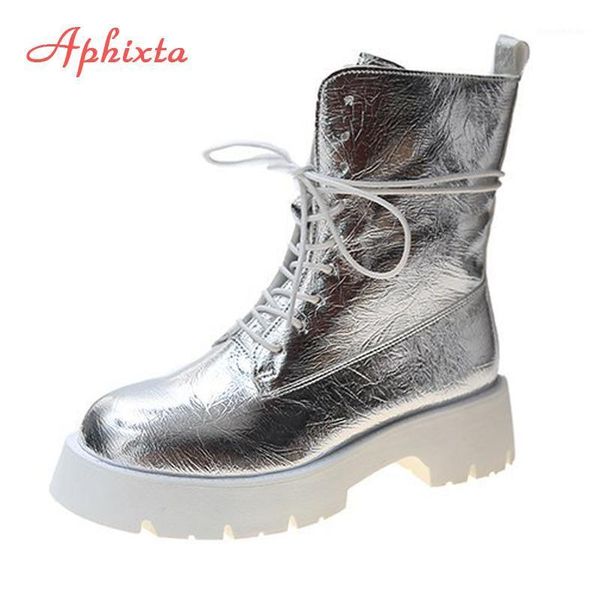 

boots aphixta 2021 women autumn winter riding equestrian lace-up botas mujer martnesboots sports platform ladies shoes1, Black