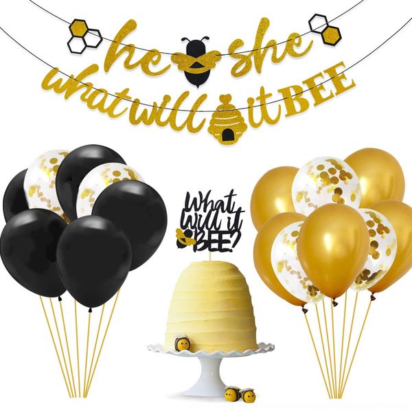 

plsjg theme party bee bee balloon pull banner gold paper cake bwmsa balloonballoon cake flower gender revealing set flag