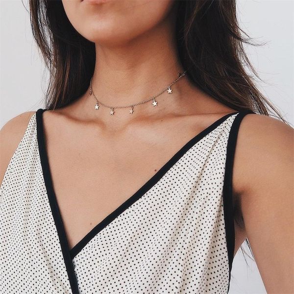 

fashion star necklace women choker kolye delicate gold color star necklace boho collares collier femme chain collar jewelry sqcevo, Black