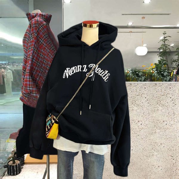 

2sf4bhooded sweater women's autumn and winter 2020 new loose korean plush thickened foreign style top, Black