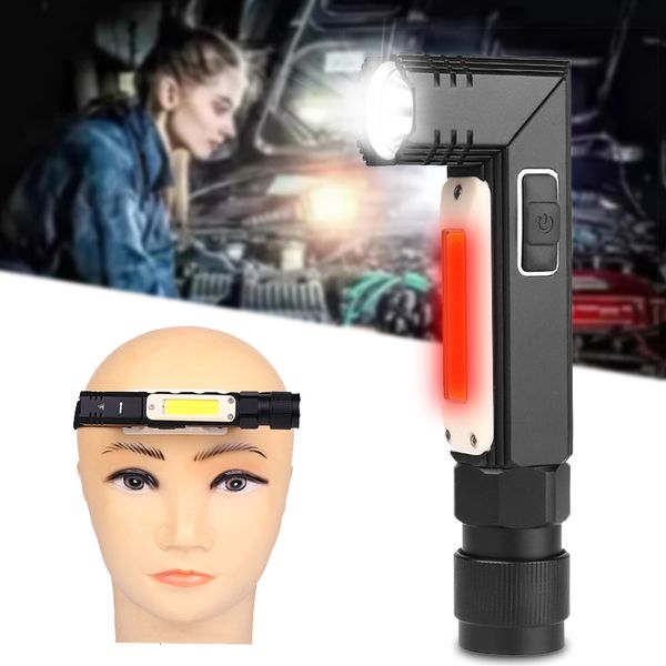 

xm-l2 u3 & cob led 3000lm waterproof light usb rechargeable torch tail magnet work lamp rotate built-in battery black
