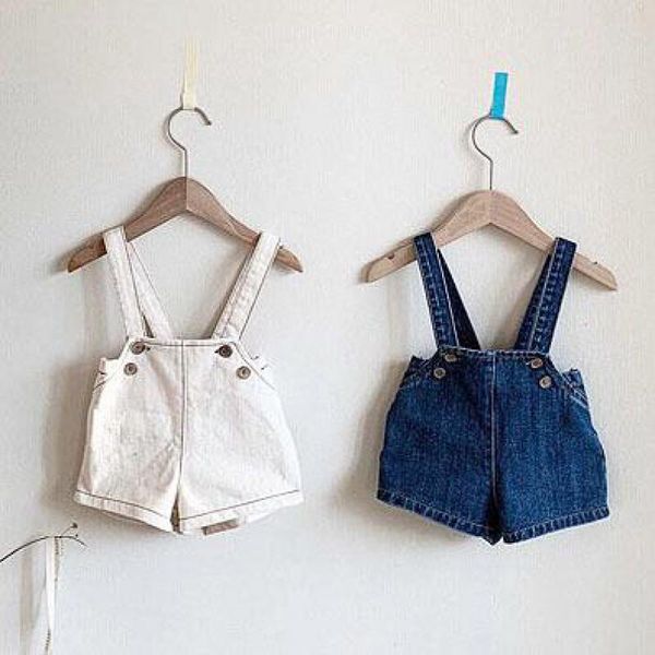 

2021 new overalls denim summer baby bodysuit boys girls bib pants strap shorts kids jumpsuit children jeans l25a, Blue