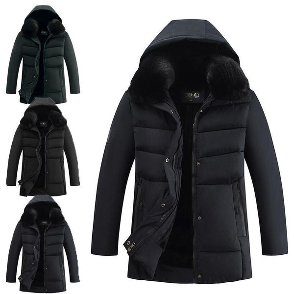

2020 winter cotton padded men's coat, hooded, thiened, warm collar, medium and long down cotton jaet, Black