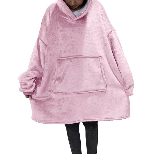 

robe winter tv fleece hoodies blanket with sleeves long sweatshirts giant hooded oversized loose warm big pocket solid woman pmpur