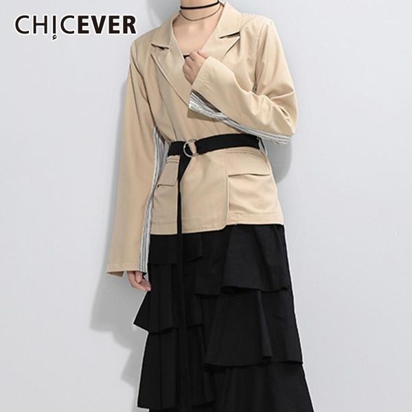 

chicever korean patchwork striped women's blazer notched long sleeve high waist sashes hit color female blazers 2020 autumn new1, White;black