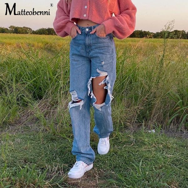 

new fashion ripped jeans for women holes hollow out high waist woman jeans casual slim straight denim pants streetwear fall 2020, Blue
