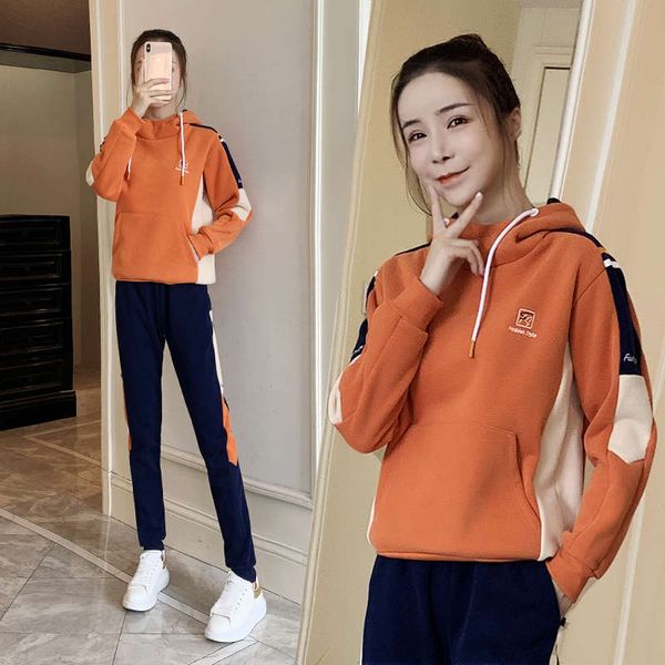 

vipsportswear suit women's spring 2020 new plush thickened fashion brand casual sweater two piece set autumn and winter, Gray