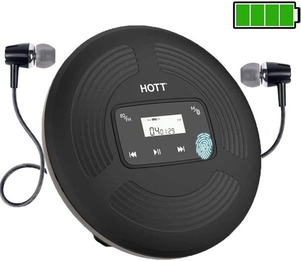 

bluetooth portable cd player, rechargeable personal player with fm transmitter, touch buttons and backlight display