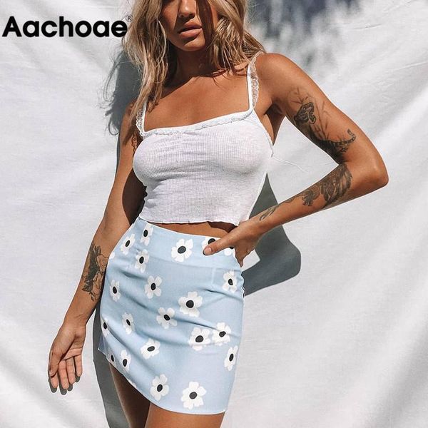 

2020 summer floral printed mini skirt women blue color beach a line skirts back zipper bodycon skirt lady faldas cortas s-l1, Black