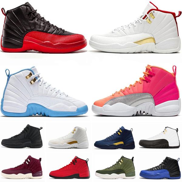

new 12 stone university gold reverse flu game dark concord ovo white men basketball shoes 12s playoff french blue sneakers with box