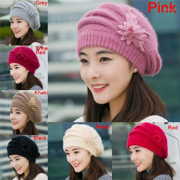 

women flower knitted cap fashion spring winter hats beanies crochet hat ear protect casual cap feminino chrismas gift1, Blue;gray