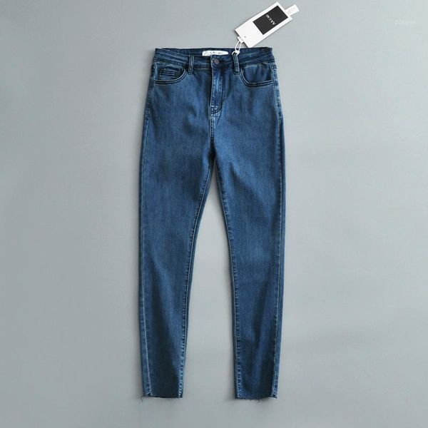 

women's jeans autumn and winter street fashion high-waisted wash casual edging women, all-match thin slim elastic feet women1, Blue