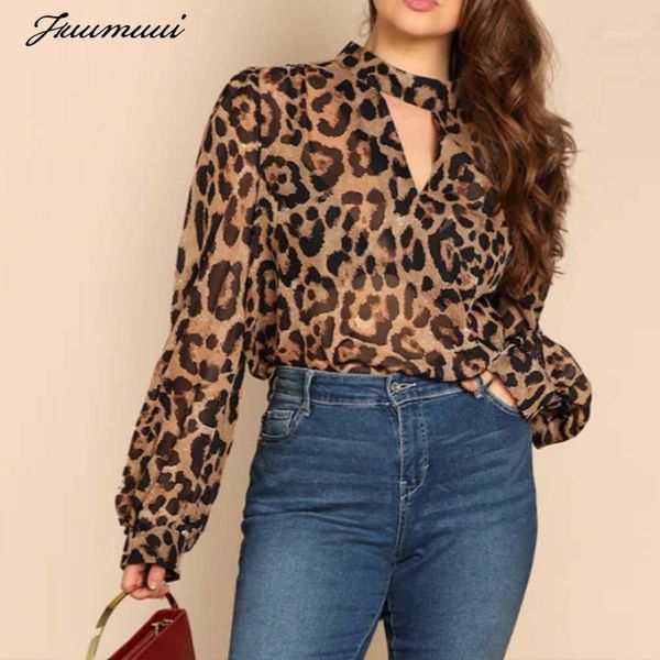 

fuumuui leopard women blouse long sleeve v-neck female casual shirts spring autumn leopard print lady shirt blouse1, White