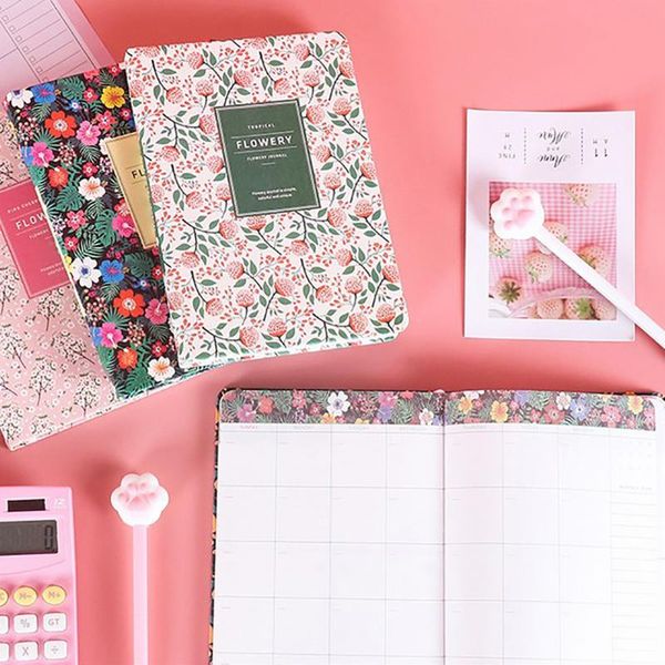

2020 flowery daily weekly monthly planner a5 a6 notebook time memo undated planning organizer agenda stationery supplies, Purple;pink