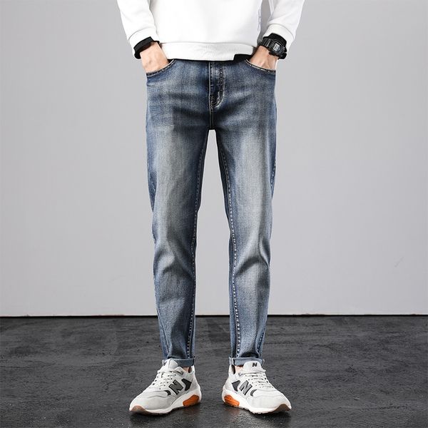 

autumn and jeans trousers winter new jeans men's trend youth elastic legged pants korean version of slim and versatile men's pants, Blue