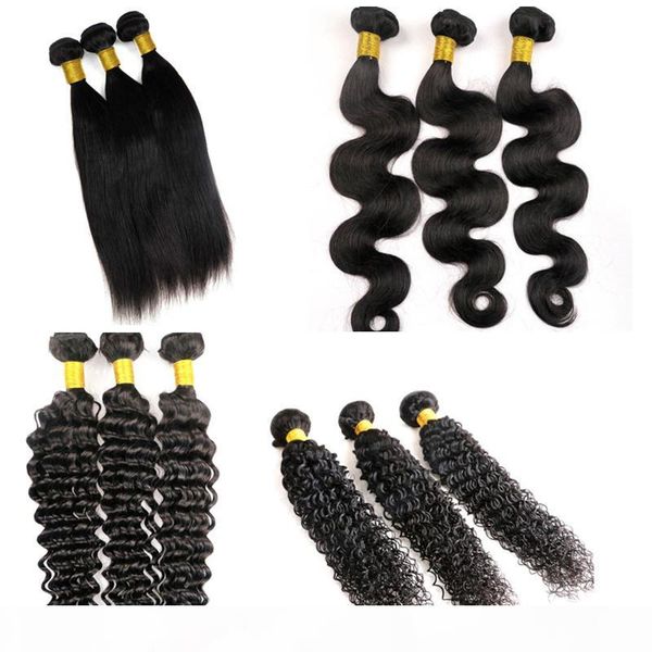 

unprocessed virgin brazilian hair bundles human hair weaves wefts vrigin indian malaysian peruvian mongolian mink hair extensions wholesale, Black